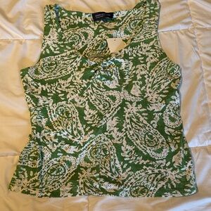 Jones New York Green and White Paisley Tie-Front Tank Top